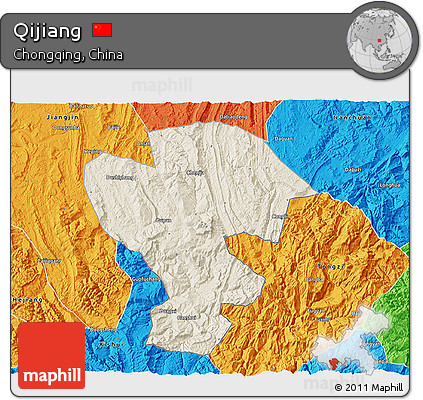 Shaded Relief 3D Map of Qijiang, political outside