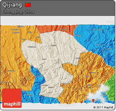 Shaded Relief 3D Map of Qijiang, political outside