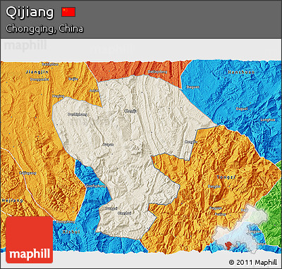 Shaded Relief 3D Map of Qijiang, political outside