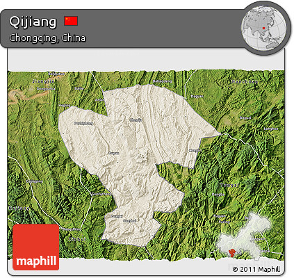 Shaded Relief 3D Map of Qijiang, satellite outside