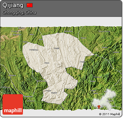 Shaded Relief 3D Map of Qijiang, satellite outside