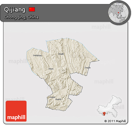 Shaded Relief 3D Map of Qijiang, single color outside