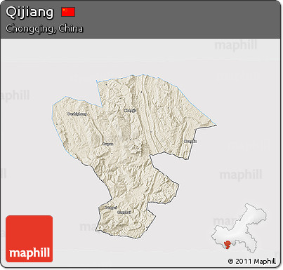 Shaded Relief 3D Map of Qijiang, single color outside