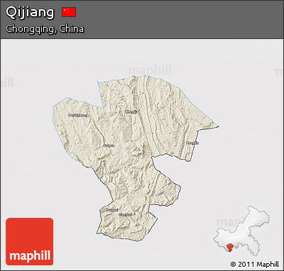Shaded Relief 3D Map of Qijiang, single color outside
