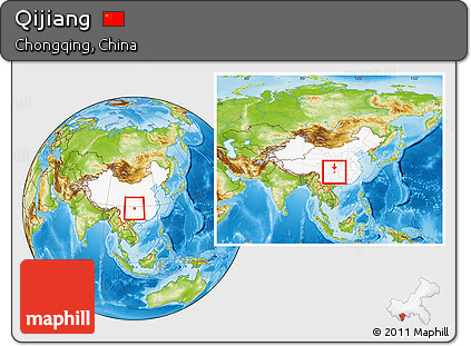 Physical Location Map of Qijiang, highlighted country, within the entire country