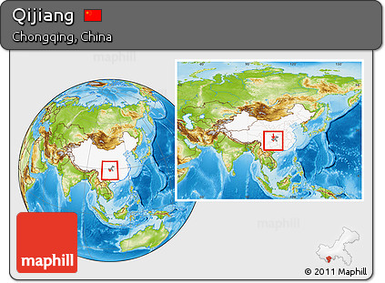 Physical Location Map of Qijiang, highlighted country, highlighted parent region, within the entire country