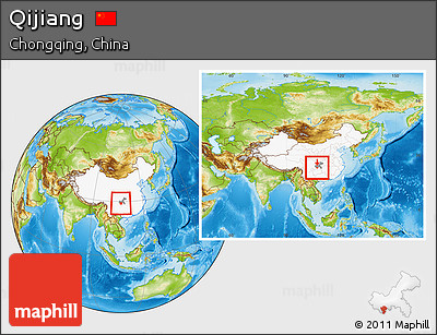 Physical Location Map of Qijiang, highlighted country, highlighted parent region, within the entire country