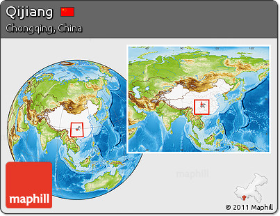 Physical Location Map of Qijiang, highlighted country, highlighted parent region, within the entire country