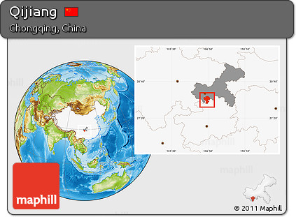 Physical Location Map of Qijiang, highlighted country, highlighted parent region