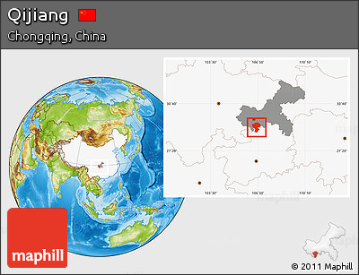 Physical Location Map of Qijiang, highlighted country, highlighted parent region