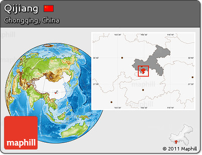 Physical Location Map of Qijiang, highlighted country, highlighted parent region