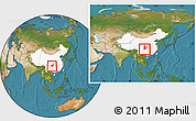 Satellite Location Map of Qijiang, highlighted country, highlighted parent region, within the entire country