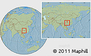 Savanna Style Location Map of Qijiang, within the entire country, hill shading