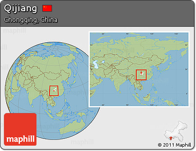 Savanna Style Location Map of Qijiang, highlighted parent region, within the entire country