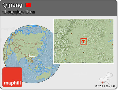 Savanna Style Location Map of Qijiang, hill shading