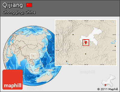 Shaded Relief Location Map of Qijiang, highlighted parent region