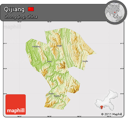 Physical Map of Qijiang, cropped outside