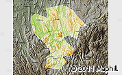 Physical Map of Qijiang, darken, semi-desaturated