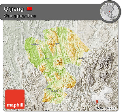 Physical Map of Qijiang, lighten, semi-desaturated