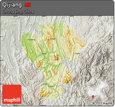 Physical Map of Qijiang, lighten, semi-desaturated
