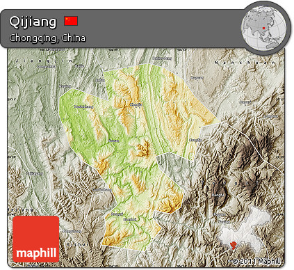 Physical Map of Qijiang, semi-desaturated