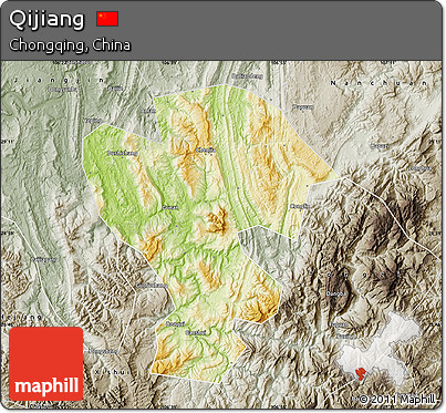 Physical Map of Qijiang, semi-desaturated