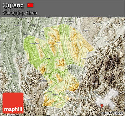 Physical Map of Qijiang, semi-desaturated