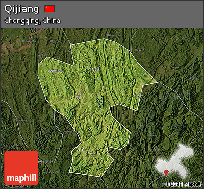 Satellite Map of Qijiang, darken