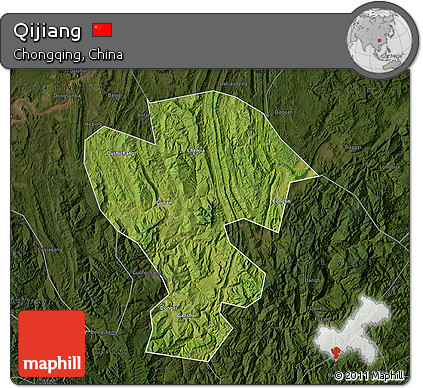 Satellite Map of Qijiang, darken