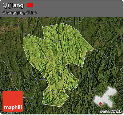Satellite Map of Qijiang, darken