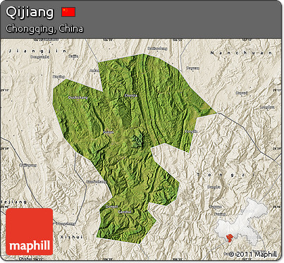 Satellite Map of Qijiang, shaded relief outside