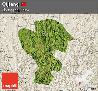 Satellite Map of Qijiang, shaded relief outside