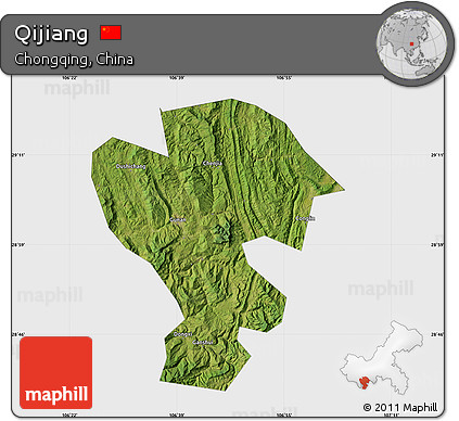 Satellite Map of Qijiang, single color outside