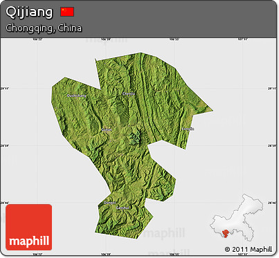 Satellite Map of Qijiang, single color outside