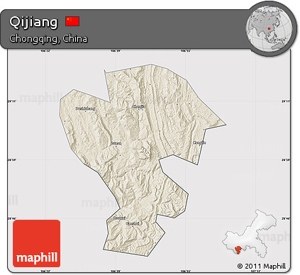 Shaded Relief Map of Qijiang, cropped outside