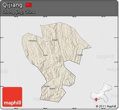 Shaded Relief Map of Qijiang, cropped outside