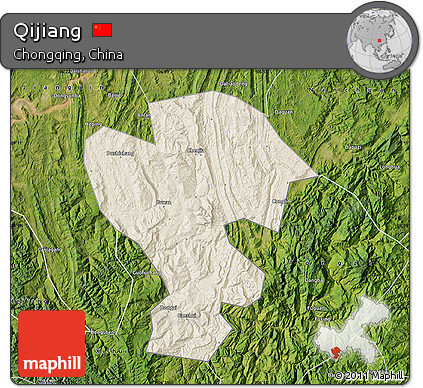 Shaded Relief Map of Qijiang, satellite outside