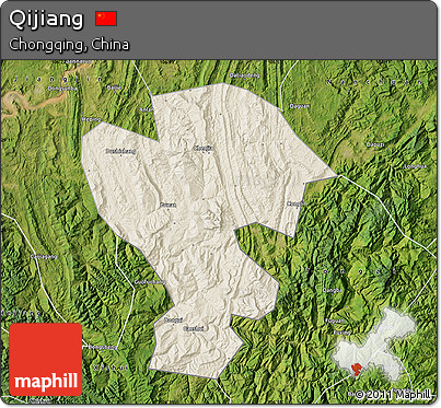 Shaded Relief Map of Qijiang, satellite outside