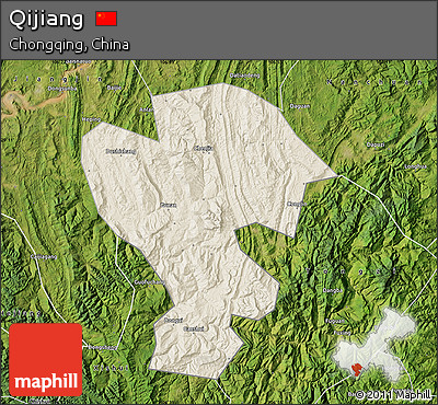 Shaded Relief Map of Qijiang, satellite outside
