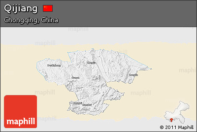 Classic Style Panoramic Map of Qijiang, single color outside