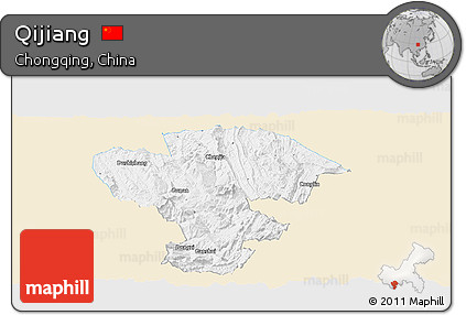 Classic Style Panoramic Map of Qijiang, single color outside