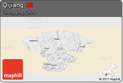 Classic Style Panoramic Map of Qijiang, single color outside