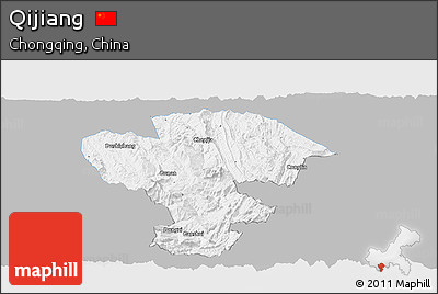 Gray Panoramic Map of Qijiang, single color outside