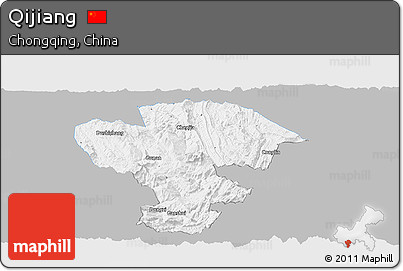 Gray Panoramic Map of Qijiang, single color outside