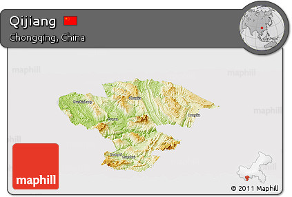 Physical Panoramic Map of Qijiang, cropped outside