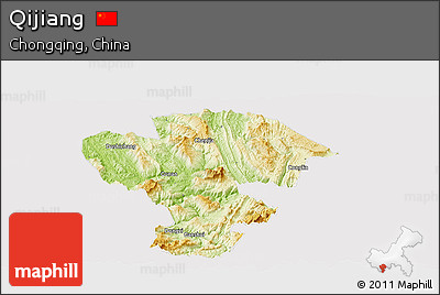 Physical Panoramic Map of Qijiang, cropped outside