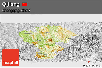 Physical Panoramic Map of Qijiang, lighten, desaturated