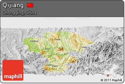 Physical Panoramic Map of Qijiang, lighten, desaturated