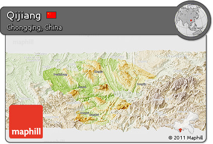 Physical Panoramic Map of Qijiang, lighten