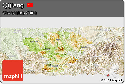 Physical Panoramic Map of Qijiang, lighten